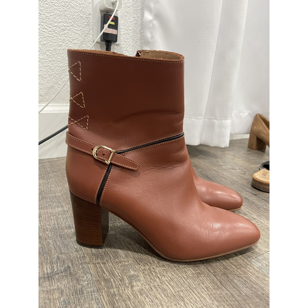 aquatalia Women's Brown Leather Zip Ankle Block Heel Booties Boots SZ 7.5‎ Italy